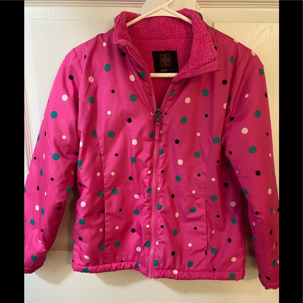 Size 10/12 Girls Insulated Pink Polka Dot Coat